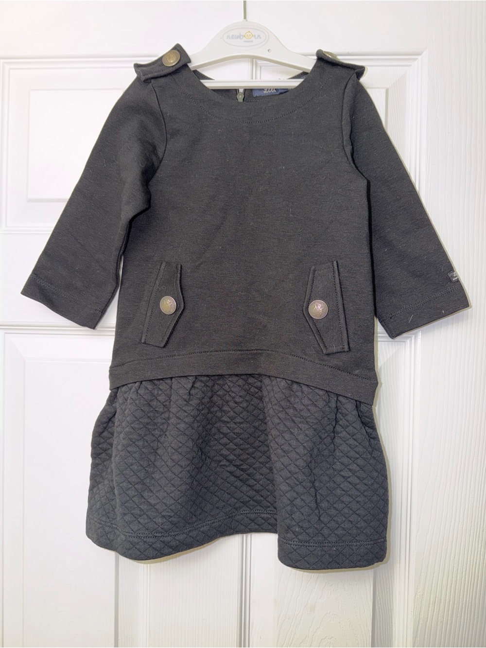 NWT Lili Gaufrette Dress 4T Black Quilted Military Gold Buttons Designer